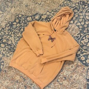 Volcom Tan Hoodie with Butterfly Embroidery
